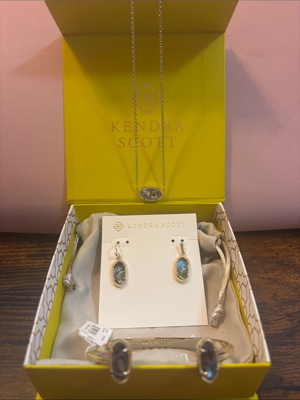 NWT Kendra Scott Gold Abalone Elle Necklace and Earrings with Ophelia Cuff